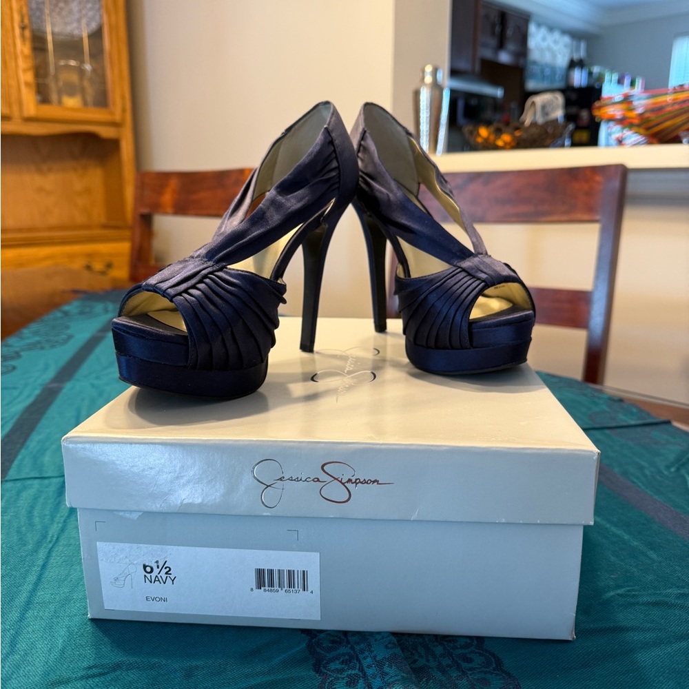 Jessica Simpson Navy Satin Peep Toe Heels